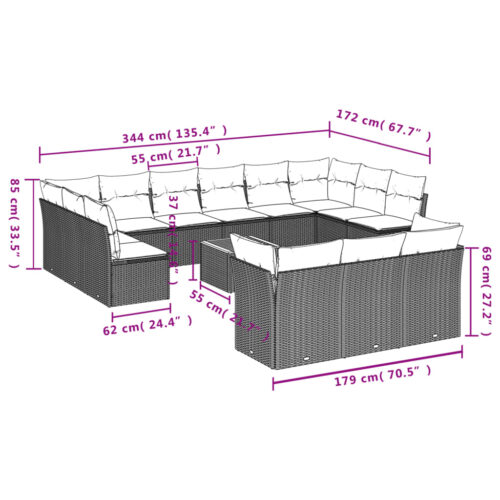 14-Piece Garden Sofa Set with Cushions Black Poly Rattan Wicker Outdoor Patio Furniture - Image 3