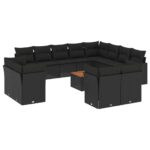 13-Piece Garden Sofa Set with Cushions Black Poly Rattan