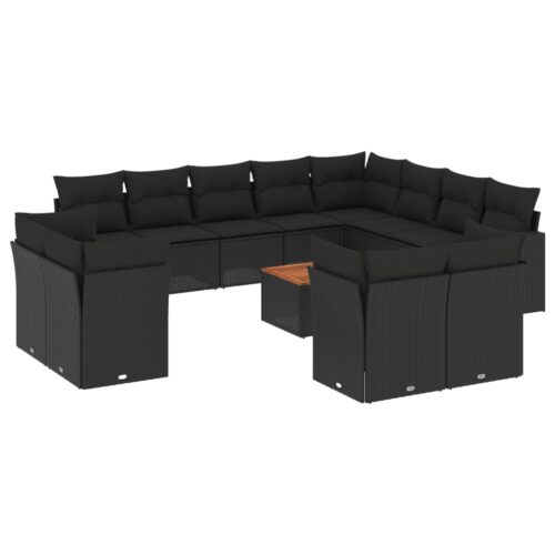 13-Piece Garden Sofa Set with Cushions Black Poly Rattan