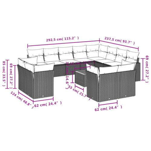13-Piece Garden Sofa Set with Cushions Black Poly Rattan - Image 3