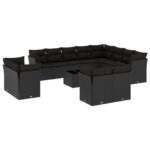 13-Piece Garden Sofa Set with Cushions Black Poly Rattan