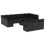 14-Piece Garden Sofa Set with Cushions Black Poly Rattan Wicker Outdoor Patio Furniture