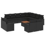 13-Piece Garden Sofa Set with Cushions Black Poly Rattan