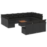 14-Piece Garden Sofa Set with Cushions Black Poly Rattan Wicker Outdoor Patio Furniture