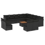14-Piece Garden Sofa Set with Cushions Black Poly Rattan Wicker Outdoor Patio Furniture