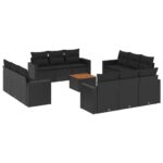13-Piece Garden Sofa Set with Cushions Black Poly Rattan