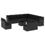14-Piece Garden Sofa Set with Cushions Black Poly Rattan Wicker Outdoor Patio Furniture