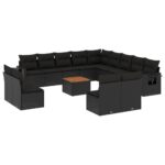 14-Piece Garden Sofa Set with Cushions Black Poly Rattan Wicker Outdoor Patio Furniture