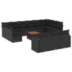 14-Piece Garden Sofa Set with Cushions Black Poly Rattan Wicker Outdoor Patio Furniture