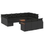14-Piece Garden Sofa Set with Cushions Black Poly Rattan Wicker Outdoor Patio Furniture