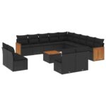 14-Piece Garden Sofa Set with Cushions Black Poly Rattan Wicker Outdoor Patio Furniture