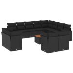 13-Piece Garden Sofa Set with Cushions Black Poly Rattan Wicker Outdoor Patio Furniture
