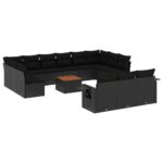 14-Piece Garden Sofa Set with Cushions Black Poly Rattan Wicker Outdoor Patio Furniture