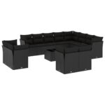 13-Piece Garden Sofa Set with Cushions Black Poly Rattan Wicker Outdoor Patio Furniture