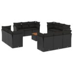 13-Piece Garden Sofa Set with Cushions Black Poly Rattan Wicker Outdoor Patio Furniture
