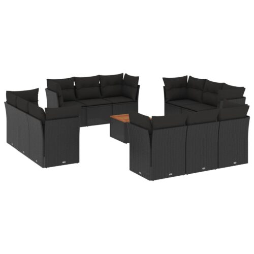 13-Piece Garden Sofa Set with Cushions Black Poly Rattan Wicker Outdoor Patio Furniture - Image 14