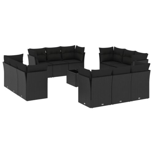 13-Piece Garden Sofa Set with Cushions Black Poly Rattan Wicker Outdoor Patio Furniture