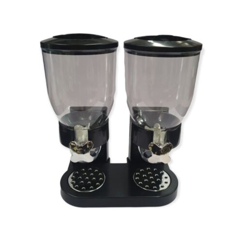 2 x 4L Double Cereal Dispenser Black Round Rice Grains Countertop Storage