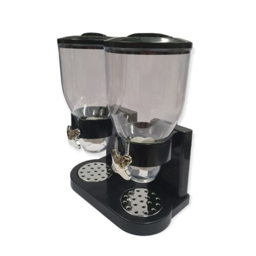 2 x 4L Double Cereal Dispenser Black Round Rice Grains Countertop Storage - Image 2