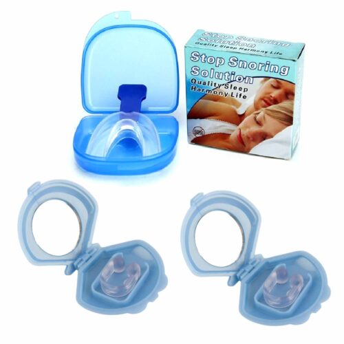 2x Mouthguard Mouthpiece 2x Nose Clip Anti Snoring Aid Sleep Breathing Device