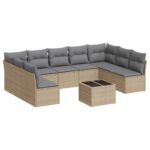 10-Piece Garden Sofa Set with Cushions Beige Poly Rattan Wicker Outdoor Patio Furniture