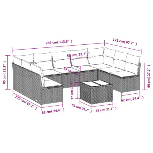 10-Piece Garden Sofa Set with Cushions Beige Poly Rattan Wicker Outdoor Patio Furniture - Image 3