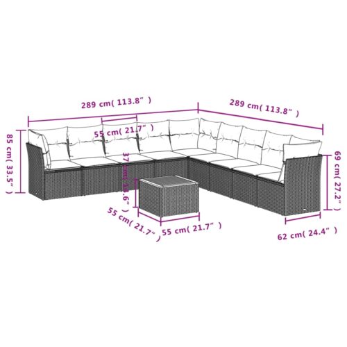10-Piece Garden Sofa Set with Cushions Beige Poly Rattan Wicker Outdoor Patio Furniture - Image 3
