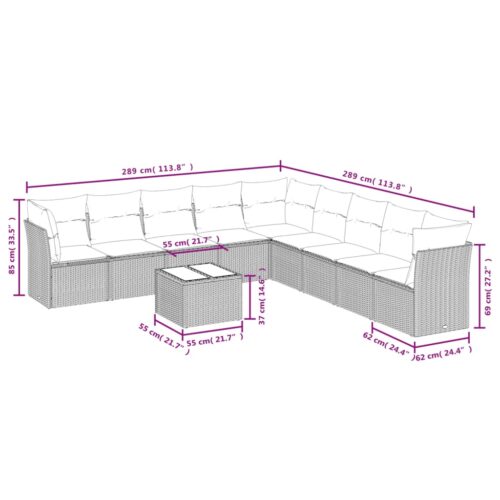 10-Piece Garden Sofa Set with Cushions Beige Poly Rattan Wicker Outdoor Patio Furniture - Image 3