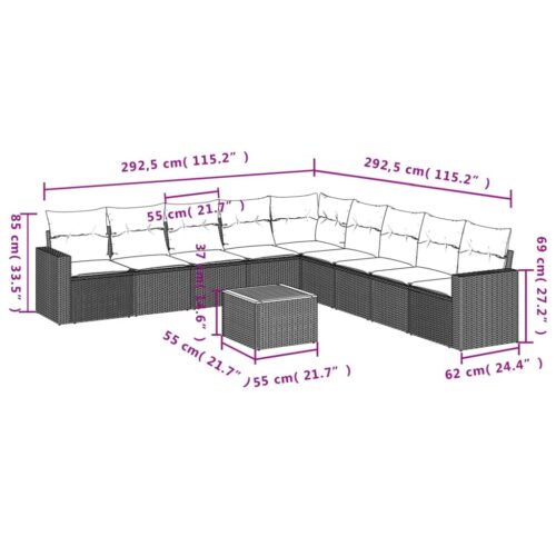 10-Piece Garden Sofa Set Outdoor Patio Wicker Rattan Lounge Furniture Setting - Image 3