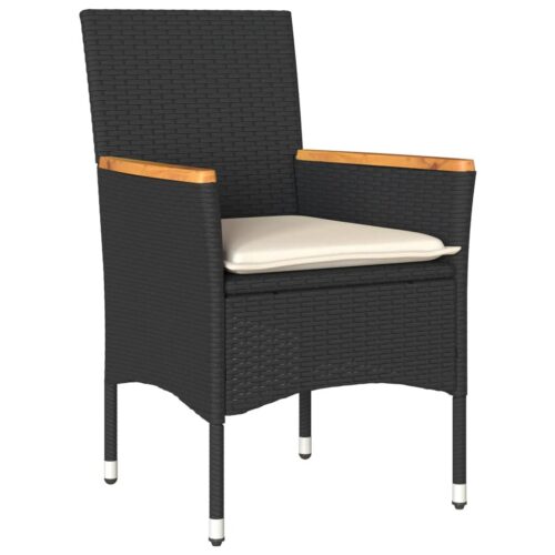 3-Piece Bistro Set with Cushions Black Poly Rattan Wicker Outdoor Patio Furniture Glass - Image 3