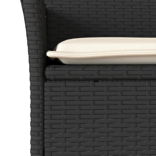 3-Piece Bistro Set with Cushions Black Poly Rattan Wicker Outdoor Patio Furniture Glass - Image 5
