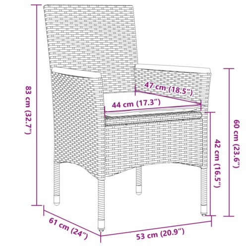 3-Piece Bistro Set with Cushions Black Poly Rattan Wicker Outdoor Patio Furniture Glass - Image 8