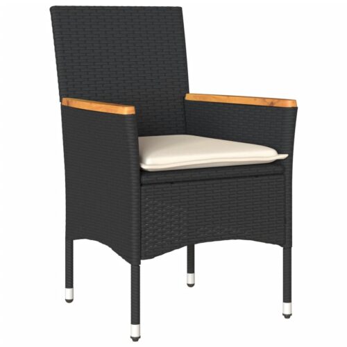 3-Piece Garden Dining Set with Cushions Black Poly Rattan Wicker Outdoor Patio Furniture Glass - Image 3