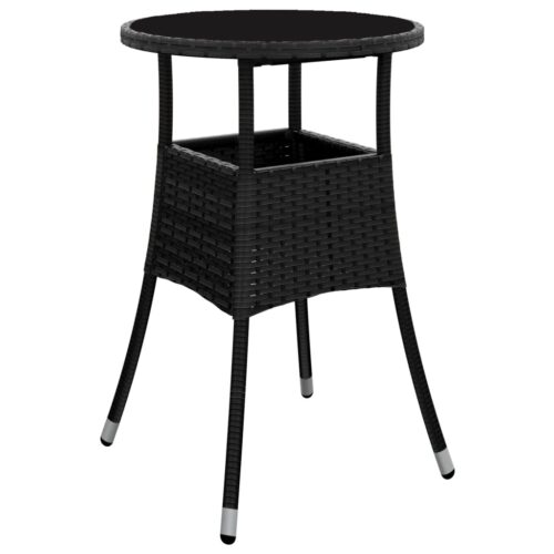3-Piece Garden Dining Set with Cushions Black Poly Rattan Wicker Outdoor Patio Furniture Glass - Image 4