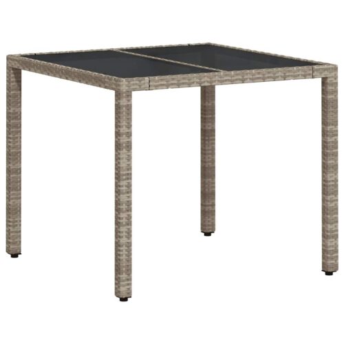3-Piece Garden Dining Set with Cushions Light Grey Poly Rattan Wicker Outdoor Patio Furniture Glass - Image 4