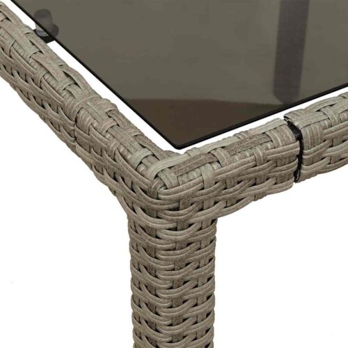 3-Piece Garden Dining Set with Cushions Light Grey Poly Rattan Wicker Outdoor Patio Furniture Glass - Image 6