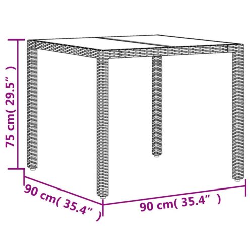 3-Piece Garden Dining Set with Cushions Light Grey Poly Rattan Wicker Outdoor Patio Furniture Glass - Image 9