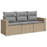 3-Piece Garden Sofa Set with Cushions Beige Poly Rattan Wicker Outdoor Patio Furniture