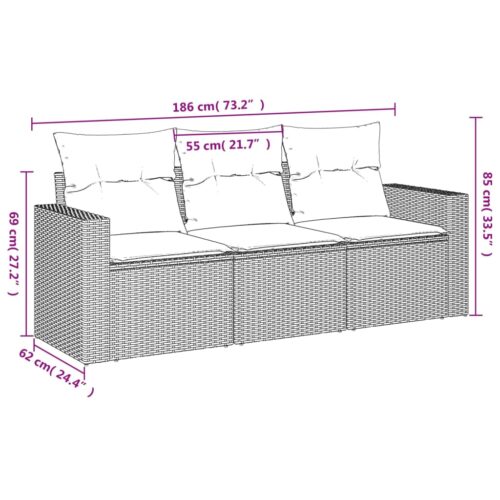 3-Piece Garden Sofa Set with Cushions Beige Poly Rattan Wicker Outdoor Patio Furniture - Image 3