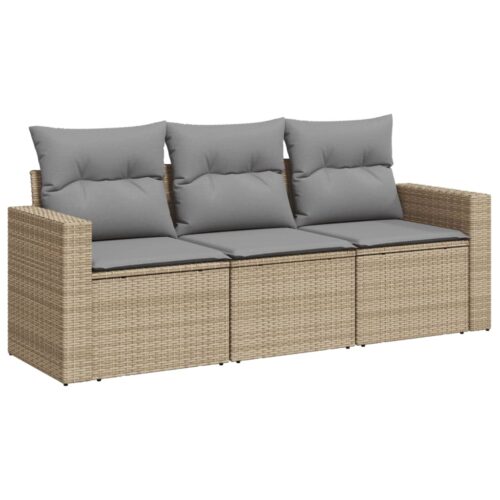 3-Piece Garden Sofa Set with Cushions Beige Poly Rattan Wicker Outdoor Patio Furniture - Image 5
