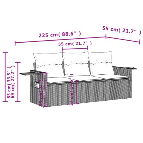 3-Piece Garden Sofa Set with Cushions Beige Poly Rattan Wicker Outdoor Patio Furniture - Image 7