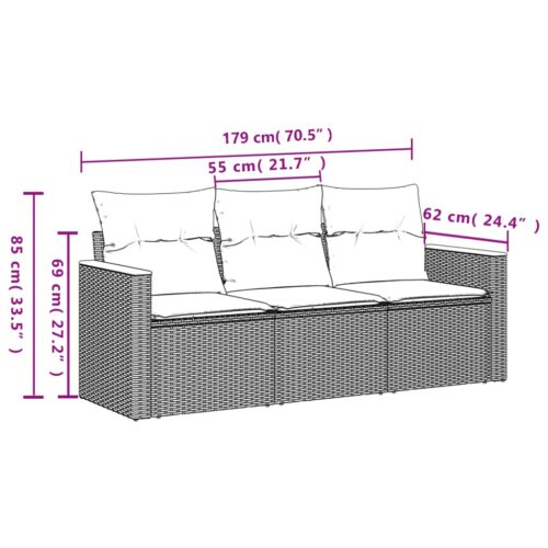 3-Piece Garden Sofa Set with Cushions Beige Poly Rattan Wicker Outdoor Patio Furniture - Image 3