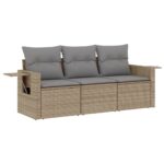 3-Piece Garden Sofa Set with Cushions Beige Poly Rattan Wicker Outdoor Patio Furniture