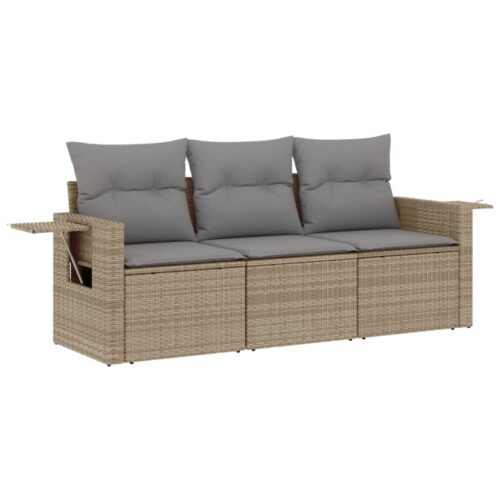 3-Piece Garden Sofa Set with Cushions Beige Poly Rattan Wicker Outdoor Patio Furniture
