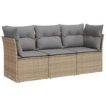 3-Piece Garden Sofa Set with Cushions Beige Poly Rattan Wicker Outdoor Patio Furniture