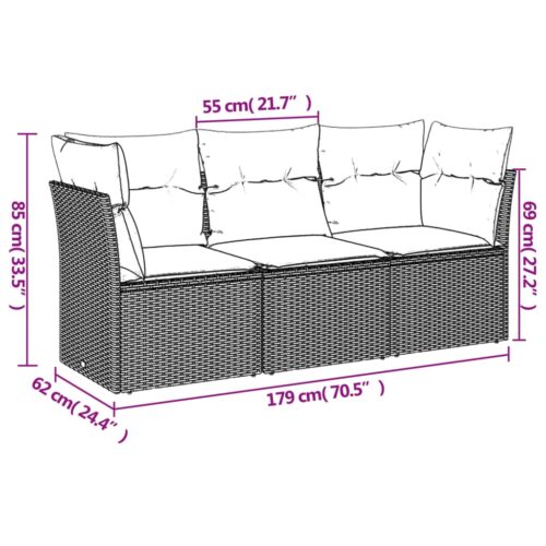 3-Piece Garden Sofa Set with Cushions Beige Poly Rattan Wicker Outdoor Patio Furniture - Image 3