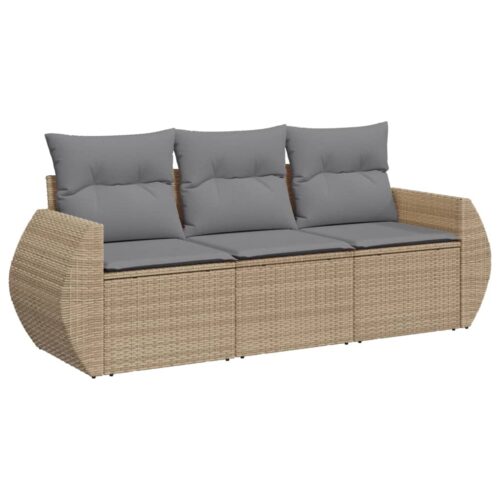 3-Piece Garden Sofa Set with Cushions Beige Poly Rattan Wicker Outdoor Patio Furniture - Image 5