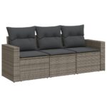3-Piece Garden Sofa Set with Cushions Grey Poly Rattan Wicker Outdoor Patio Furniture
