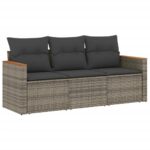 3-Piece Garden Sofa Set with Cushions Grey Poly Rattan Wicker Outdoor Patio Furniture