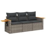3-Piece Garden Sofa Set with Cushions Grey Poly Rattan Wicker Outdoor Patio Furniture